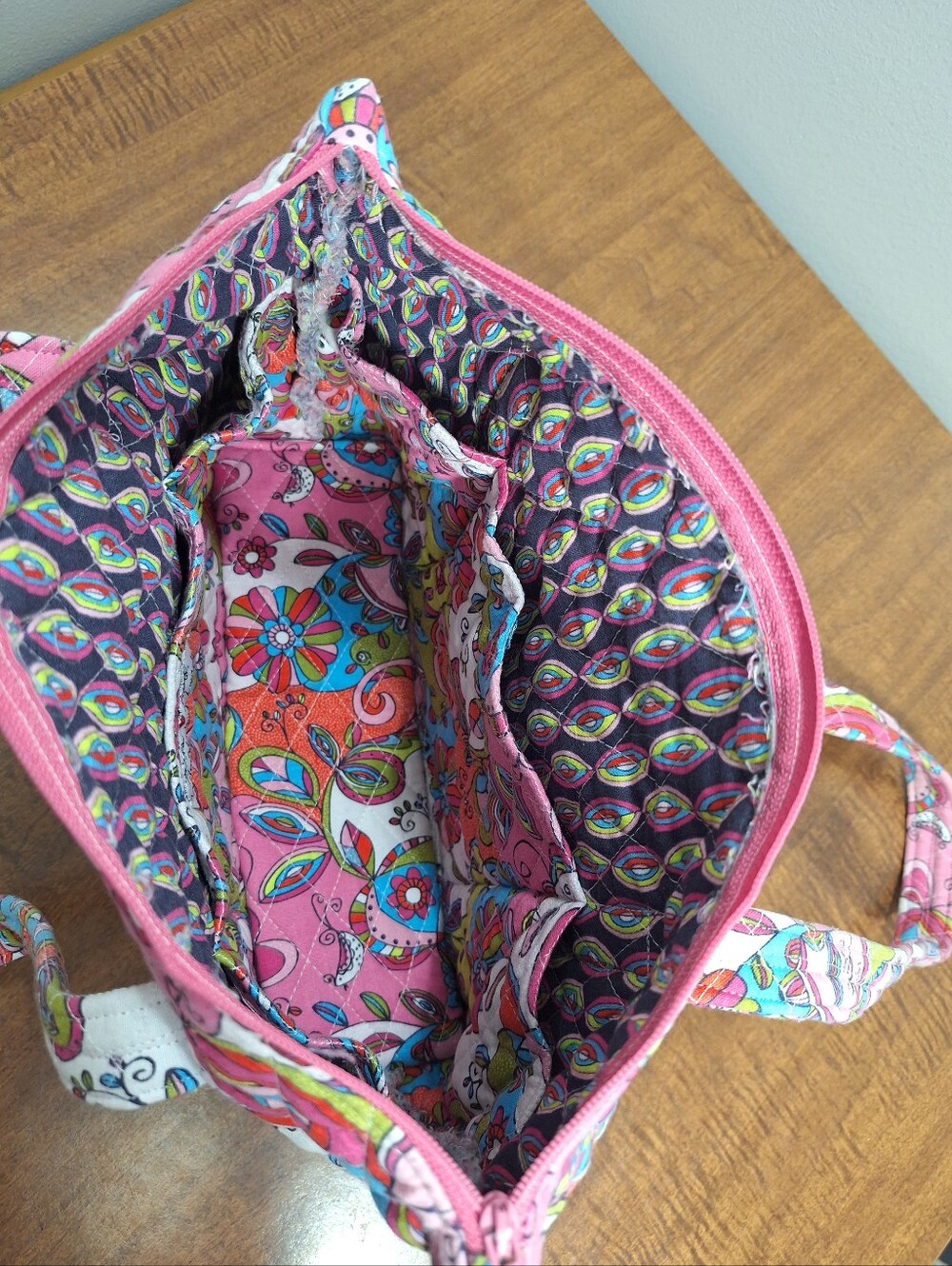 Handmade Quilted Cotton Tote Bag Purse 12X9 In Paisley Floral Pink Blue Pockets - Picture 10 of 16